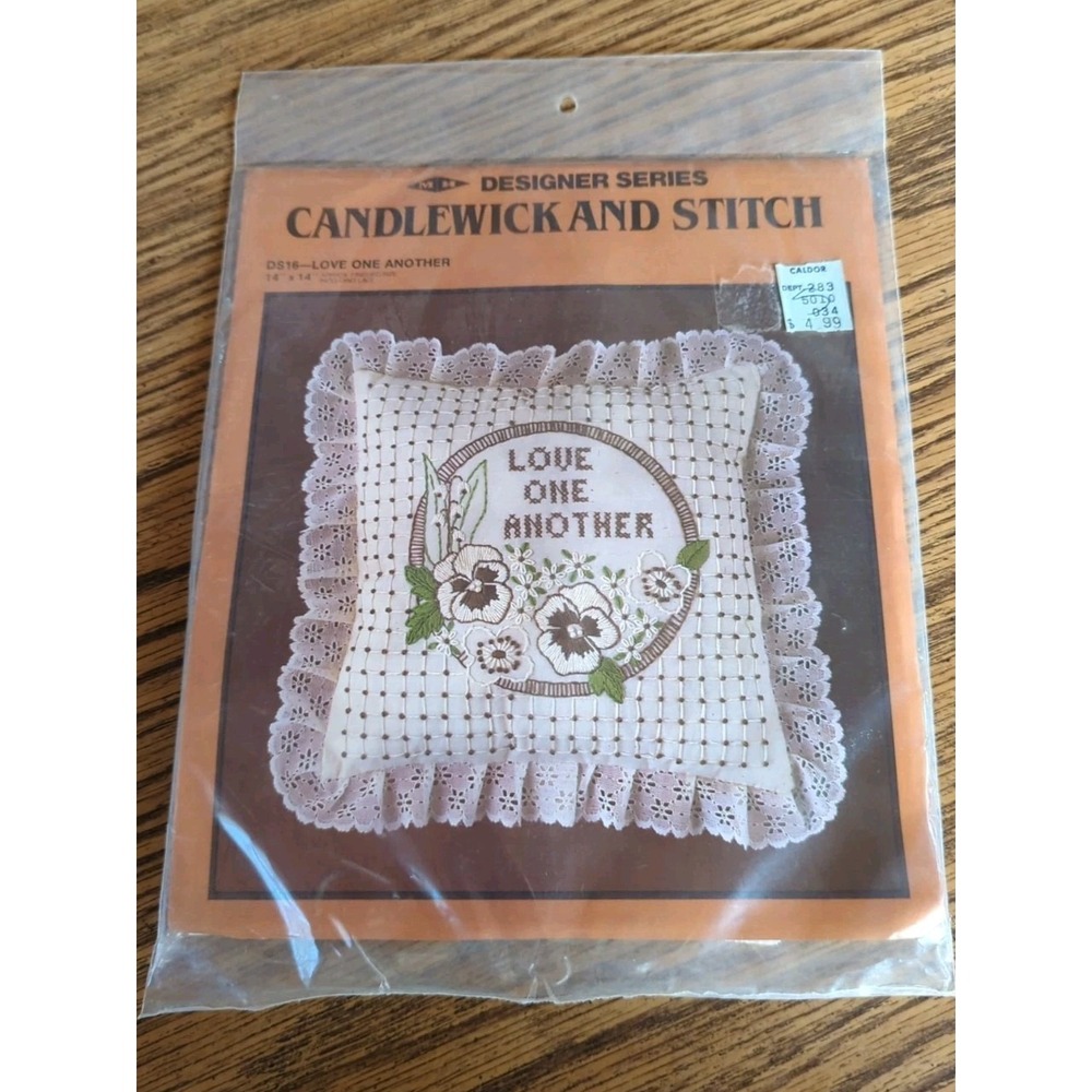 New Sealed Vintage Love One Another Candlewicking Embroidery Pillow Kit 14 X 14
